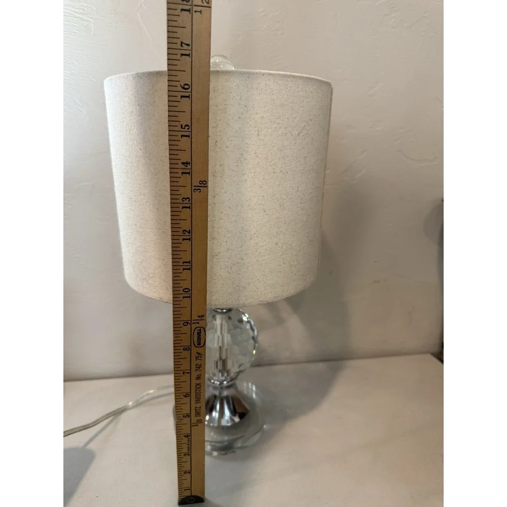 Faceted Crystal Orb Chrome Lucite Table Lamp Drum Shade Accent Bedside Light